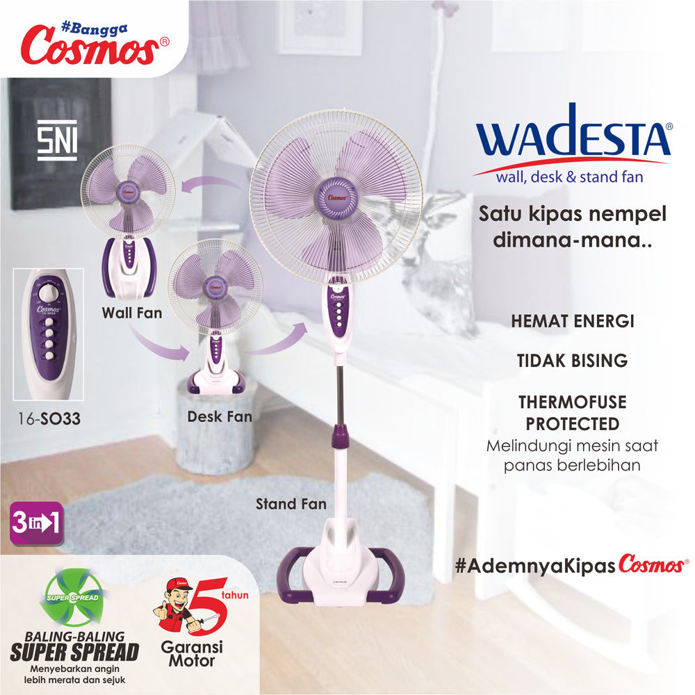 Cosmos Wadesta Fan (Wall, Desk, Stand) - 3In1 - 16-S033
