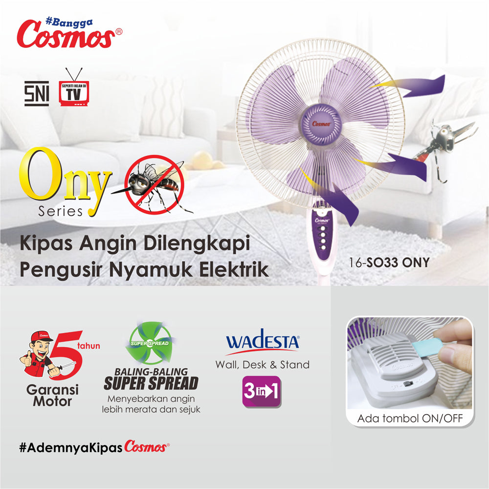 Cosmos Wadesta Fan (Wall, Desk, Stand) - 3In1 - Ony Series (Mosquito Repellent) - 16-S033 Ony