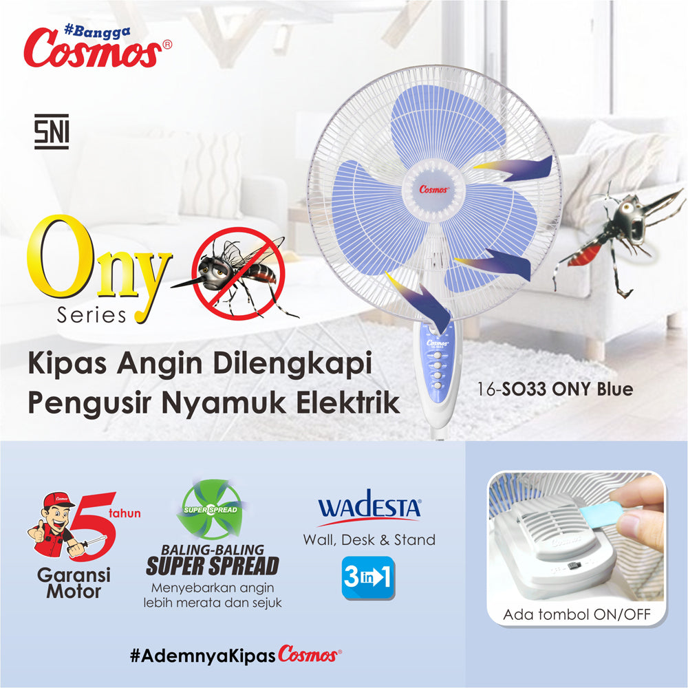 Cosmos Wadesta Fan (Wall, Desk, Stand) - 3In1 - Ony Series (Mosquito Repellent) - 16-S033 Ony