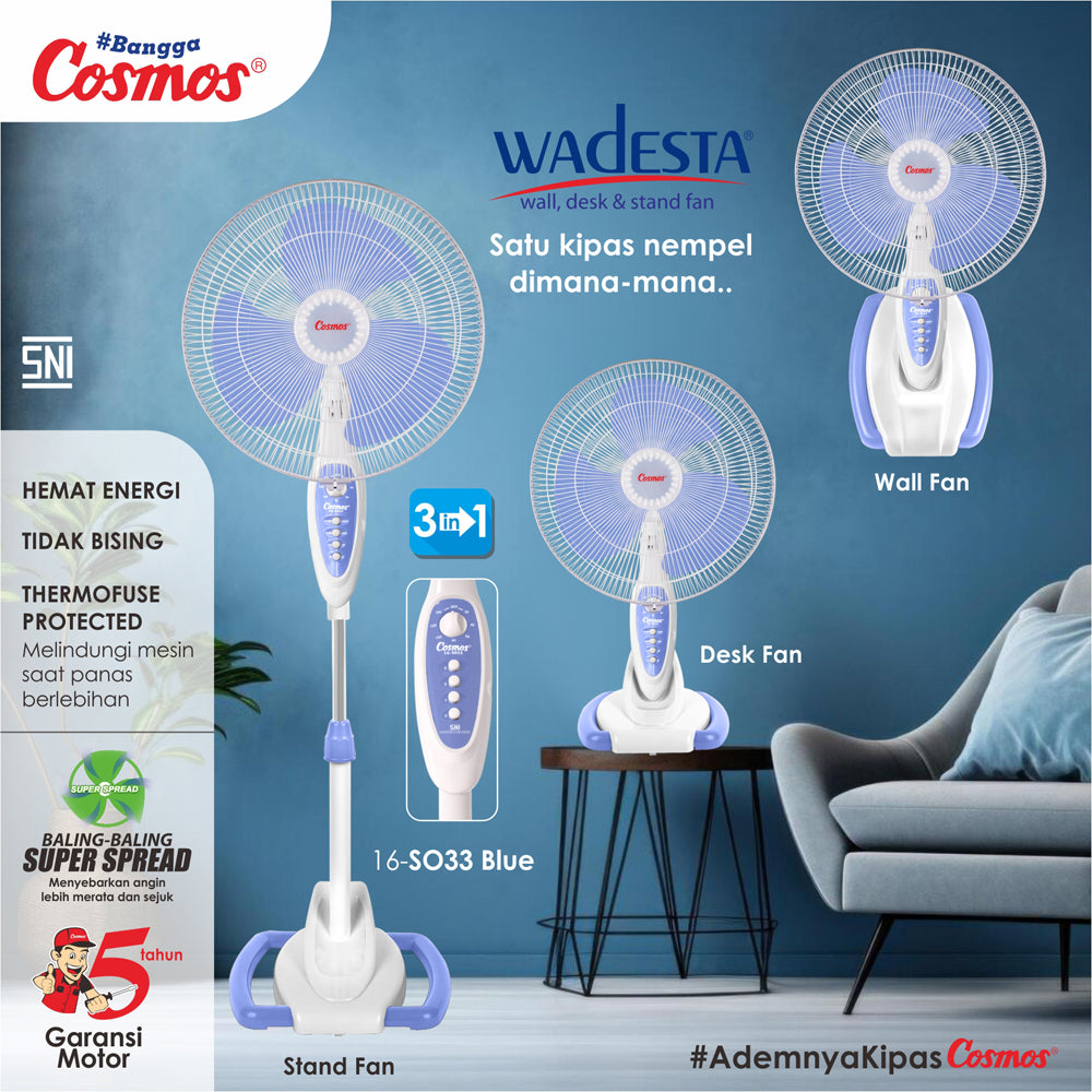 Cosmos Wadesta Fan (Wall, Desk, Stand) - 3In1 - 16-S033