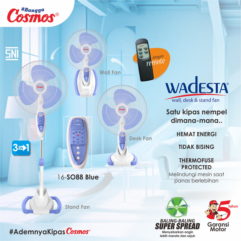 Cosmos Kipas Angin Wadesta (Wall, Desk, Stand) 3In1 - Remote - 16-S088