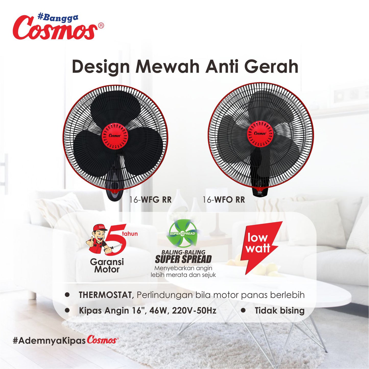 Cosmos Wall Fan 16-Wfg Rr (Ring Red)