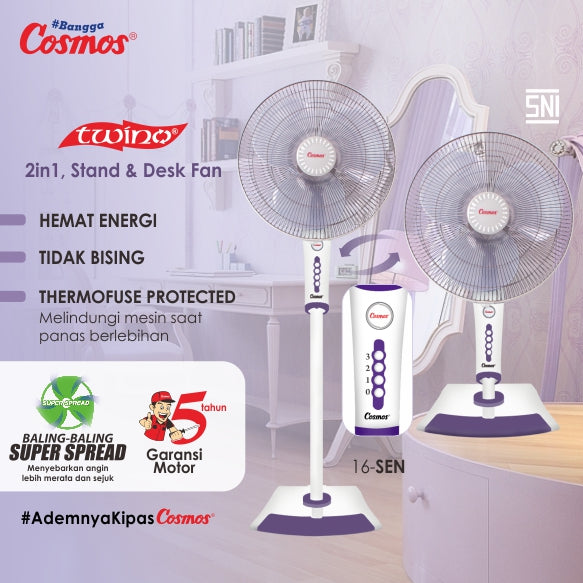 Cosmos Kipas Angin 2 In1 (Stand & Desk) 16-Sen