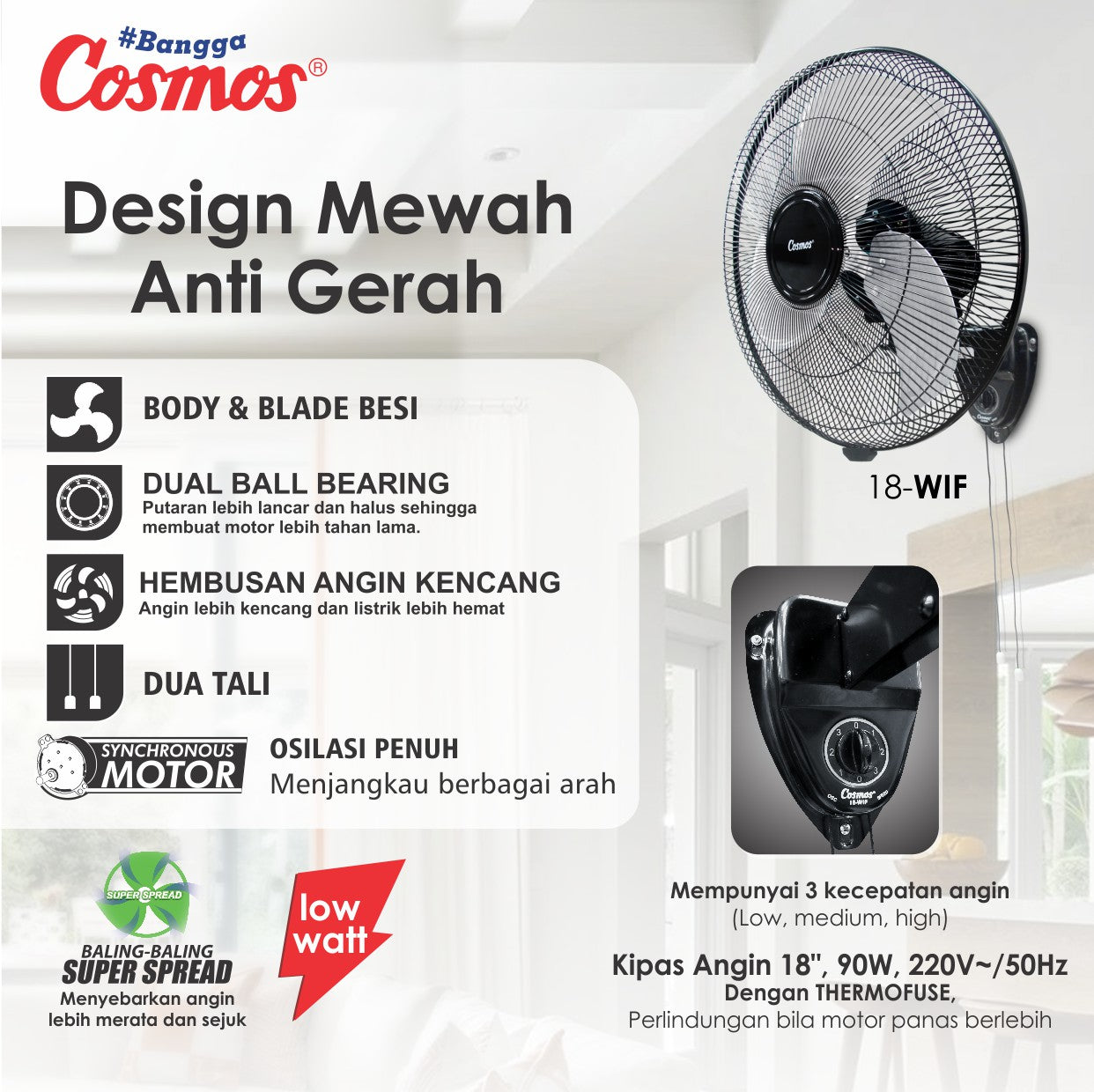 Cosmos Kipas Angin Wall Fan 18-Wif