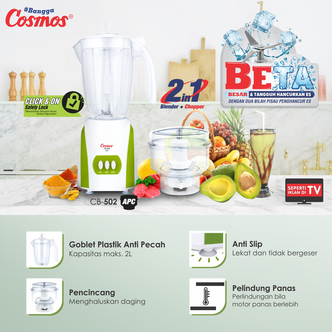 Cosmos Blender Anti Pecah - Big Capacity- Beta Series - Cb-502 Apc - 2 Liter