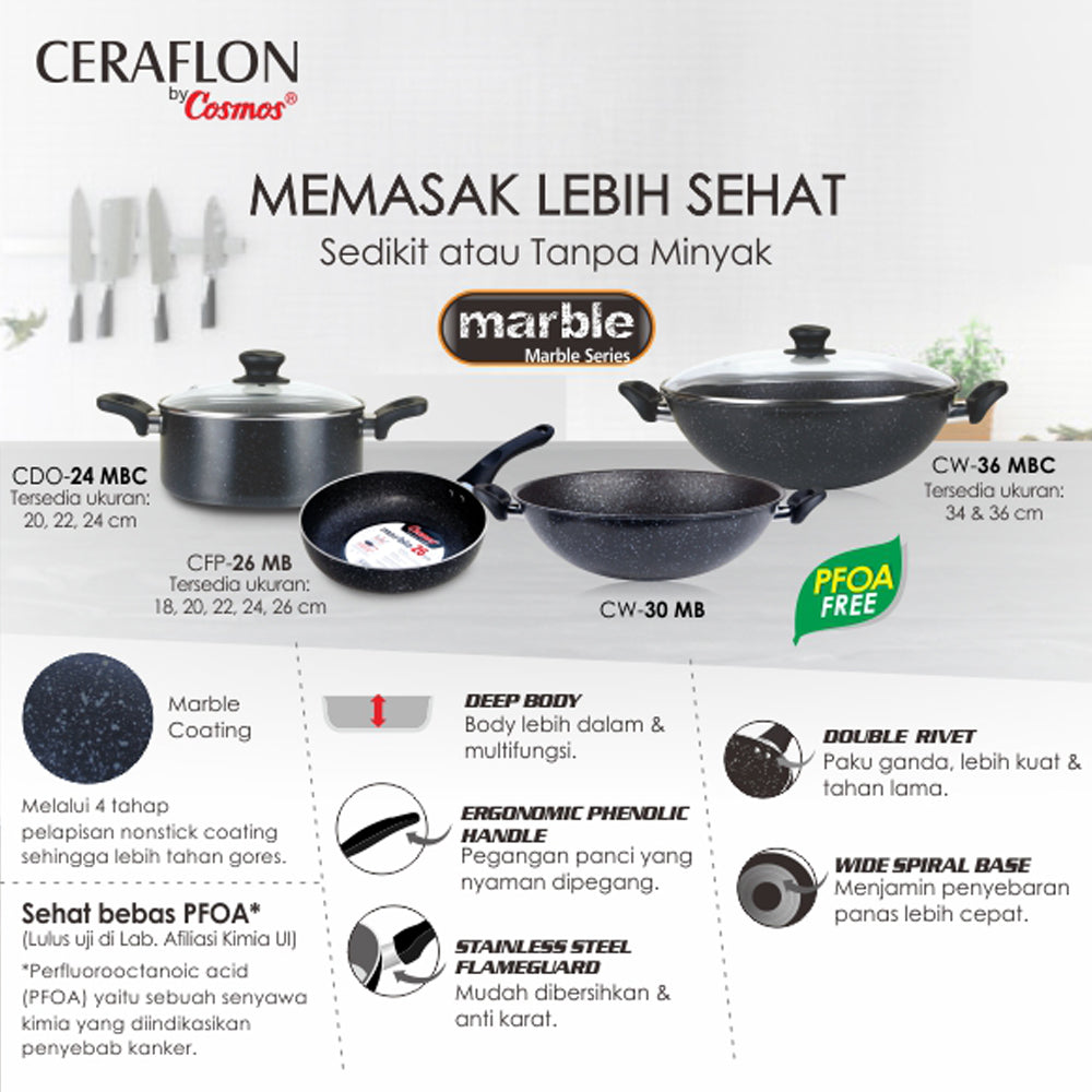 Cosmos Ceraflon Frypan Marble 22 Cm Cfp 22 Mb F