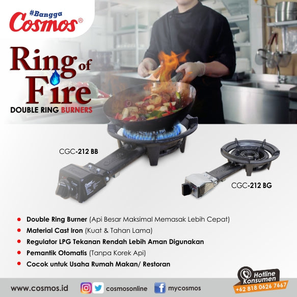 Cosmos Kompor Gas 1 Tungku Ring Of Fire Cgc-212 Bg-Double Ring Burner