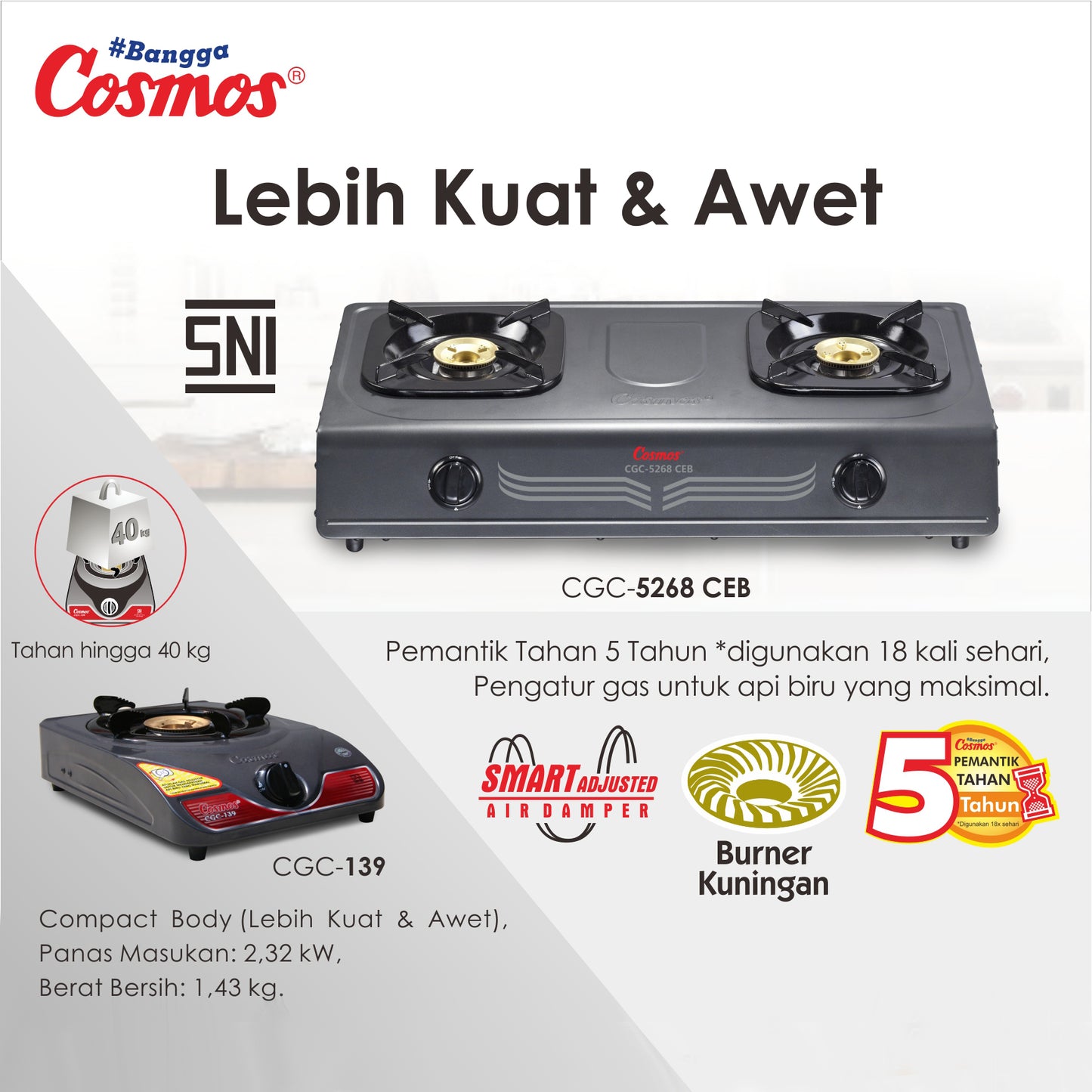 Cosmos Cgc-5268 Ceb - Kompor Gas 2 Tungku