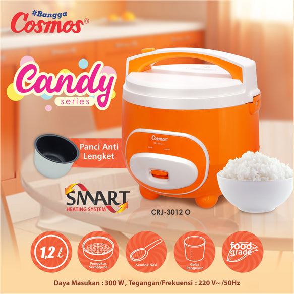 Cosmos Rice Cooker Non Stick Crj-3012 Candy - 1.2L