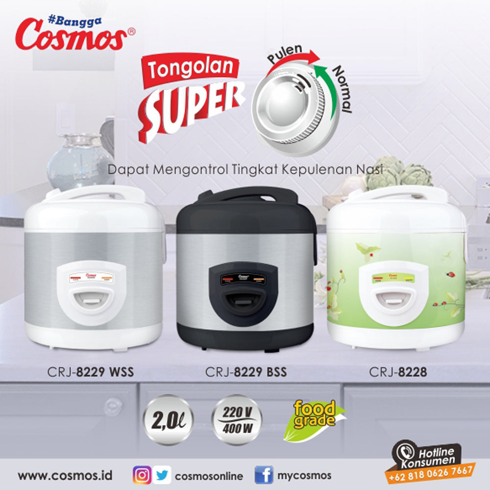 Cosmos Rice Cooker Non Stick Crj-8229 Bss - 2L