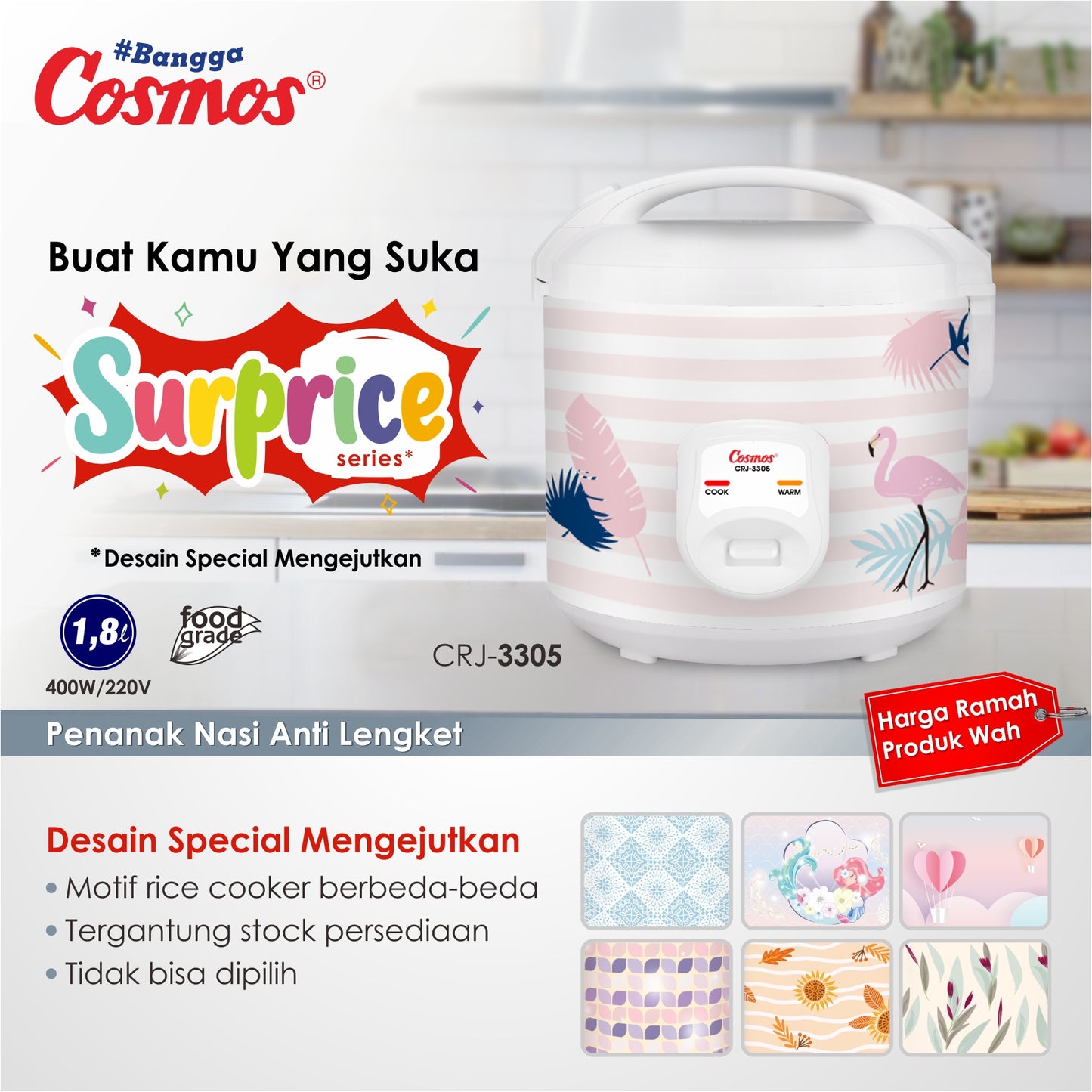 Cosmos Rice Cooker Anti Lengket Crj-3305